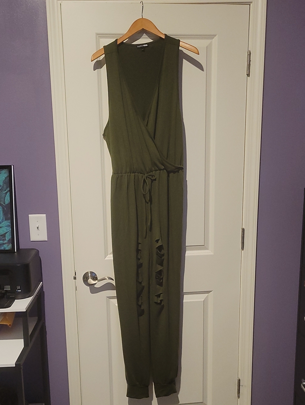 Fashion Nova Olive Green Sleeveless Wrap Jumpsuit